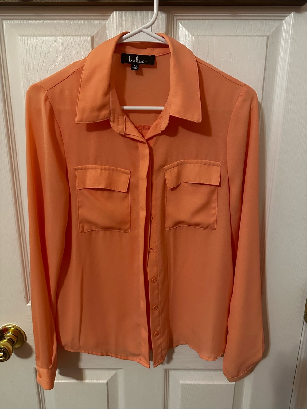 Lulu's Coral-Orange Button Front Blouse